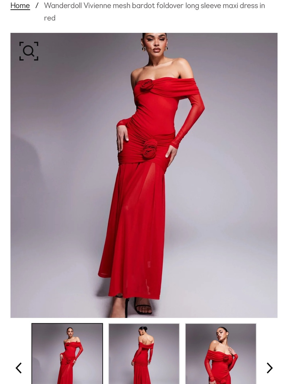 Vivienne Red Bardot Foldover Long Sleeve Maxi Dress worn once. Ask for pics